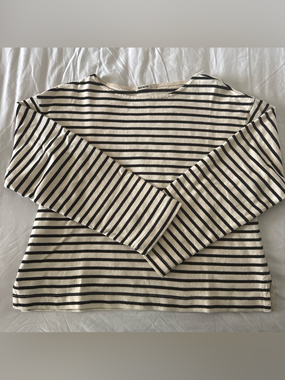 Buck Mason Cream & Black Striped Long Sleeve Top